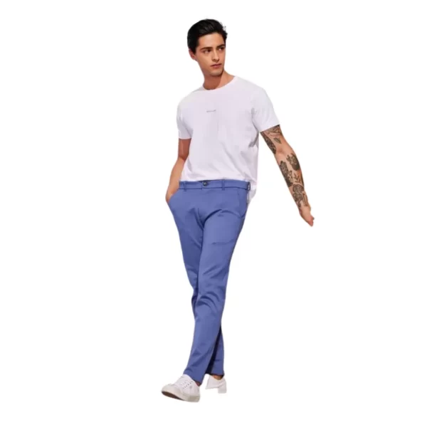 Urbanmods Blue Plain 4-Way Stretch Ultra Slim Fit Trouser